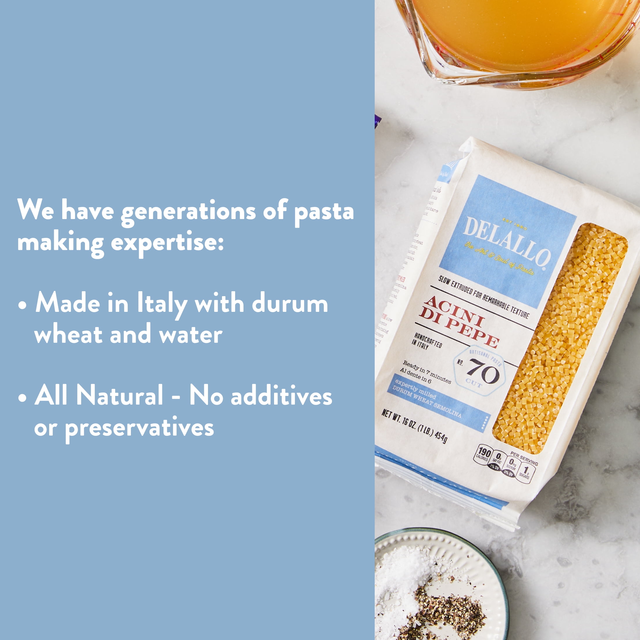 (4 pack) DeLallo Acini di Pepe, Pastina Pasta, Made in Italy, Cooks in 7 Minutes, Non-GMO, 1 lb Bag