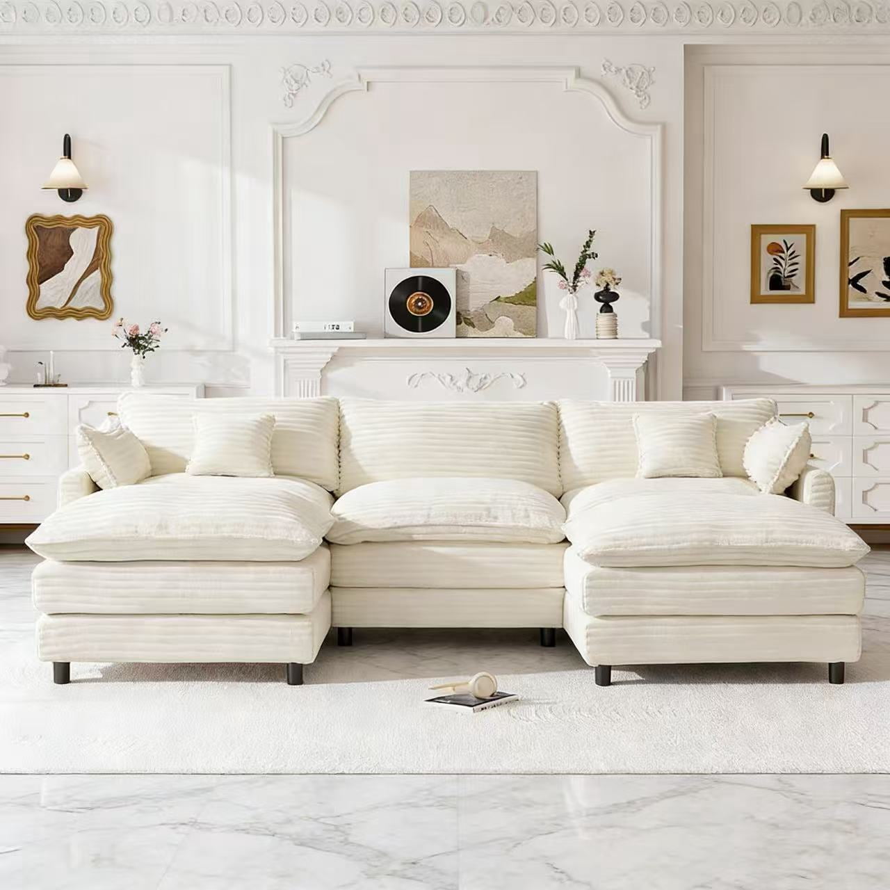AISWORD 112" Modern L Shaped Modular Sectional Sofa, Cloud Sectional Deep Seat Couch, 4 Seater High-Density Memory Foam Couch Chenille Sofa, Boneless Couches for Living Room, No Assembly, White