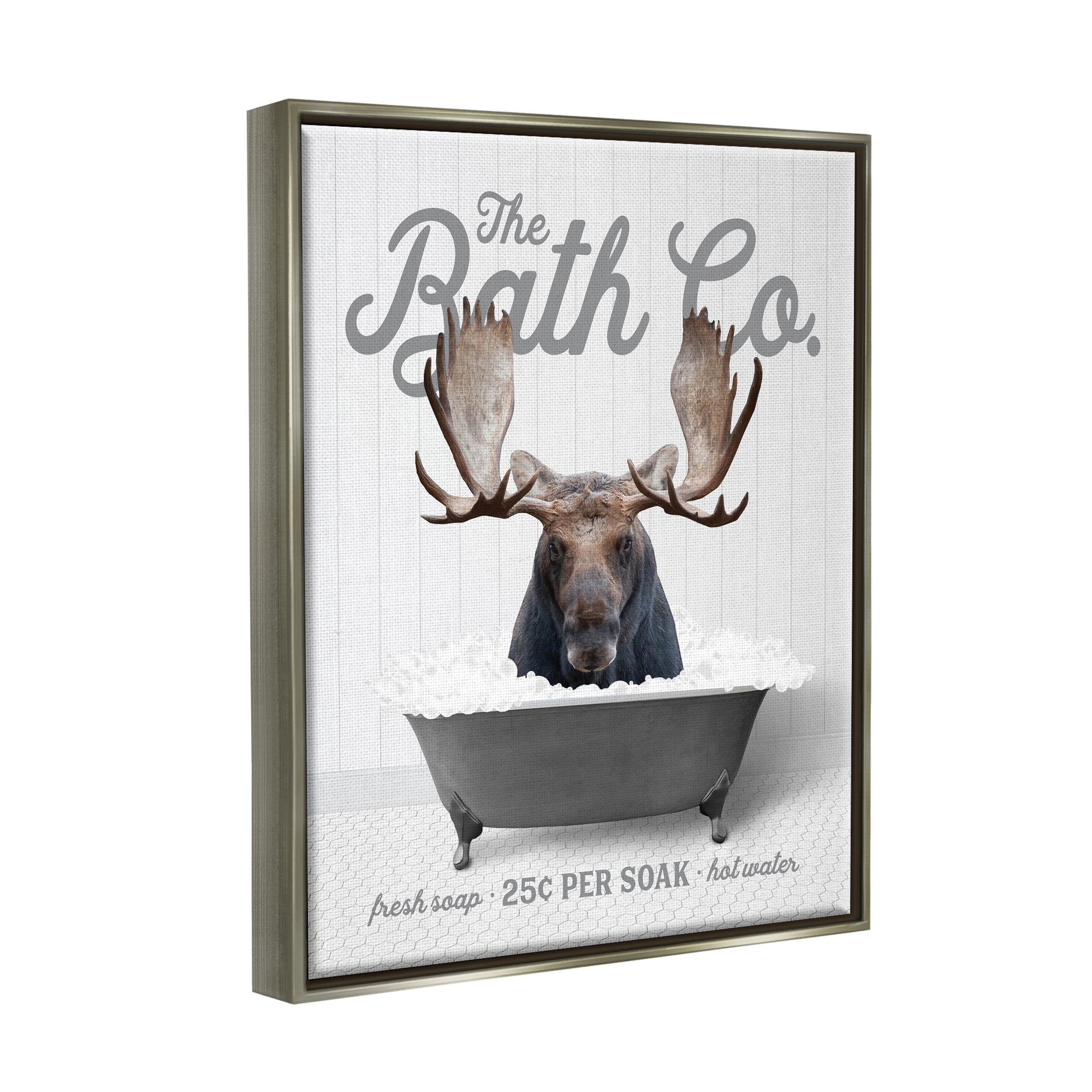 Stupell Industries Moose in Bubble Bath Animals & Insects Painting Gray Floater Framed Art Print Wall Art, 17 x 21