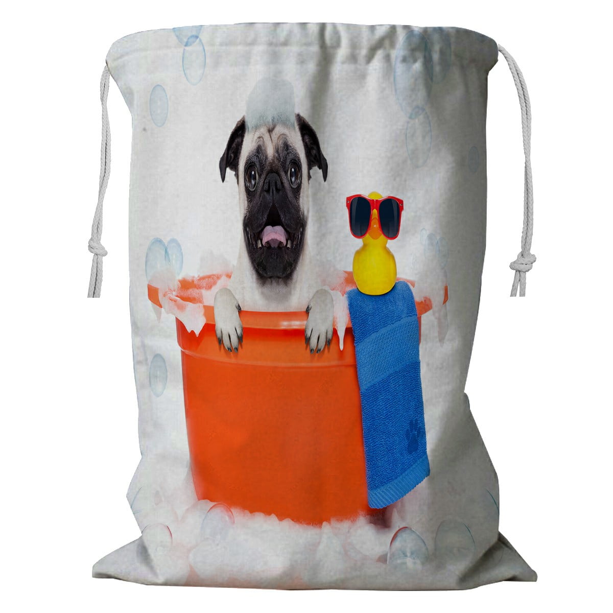 ABPHQTO Pug Dog Bathtub Yellow Plastic Duck Towel Foam Storage Basket