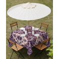 thumbnail image 3 of Outdoor Tablecloth with Umbrella Hole, Purple Boho Spillproof Waterproof Outdoor Table Cover, Farmhouse Ethnic Abstract Floral Pattern Patio Tablecloths for Party/Garden/Picnic, Square 60"x60", 3 of 9