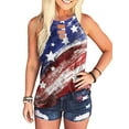 thumbnail image 1 of FASHIONWT Women Frayed Striped Star Print Cami Tops Independence Day Halter Tank, 1 of 4