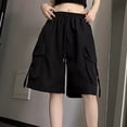 thumbnail image 2 of Sonxahe Little Girls Solid Cargo Shorts Drawstring Pocket Baggy Casual Shorts Hiking Sports Bottoms ,Black, 2 of 5