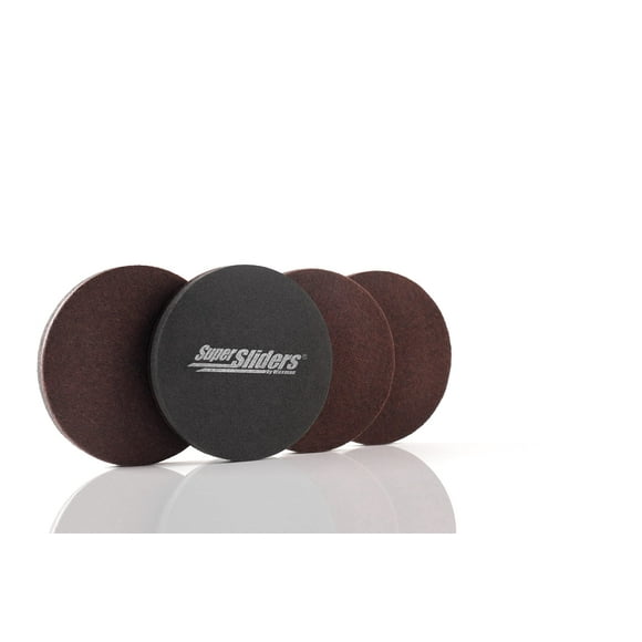 Super Sliders 3 1/2"" Round Reusable Furniture Sliders for Hard Surfaces - Effortless Moving and Surface Protection Brown (4 Pack)