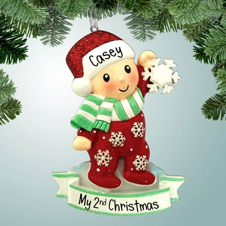 

Personalized Baby in Red Pajamas Holding Snowflake 1st Christmas Ornament - Baby s First - Boy or Girl - Great Gift Ideas