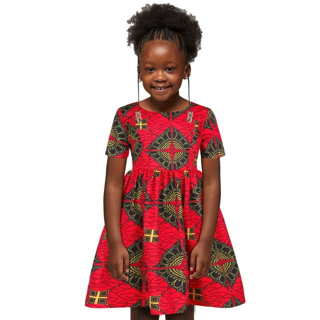 Robe pour Tout-Petite Fille à Imprimé Ankara Dashiki Africaine, Style Traditionnel à Col Rond et Manches Courtes, Tenue pour Enfants et Célébrations de Bébé