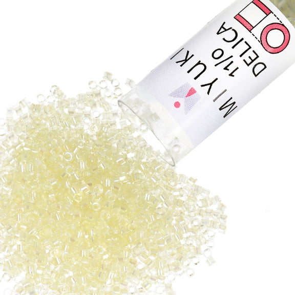 Miyuki Delica Seed Beads – Size 11/0 (1.6 mm), DB1676, Pearl-Lined Transparent Pale-Yellow AB, 7.2 g, Approx. 1440 Beads