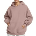 thumbnail image 3 of Fall Saving! HVOBTTY Women's Long Sleeved Pullover Sweatshirts, Fall Tops for Women, Women's Basic Solid Color Loose Crew Neck Hooded Pullover Sweatshirt Pink, M, 3 of 5