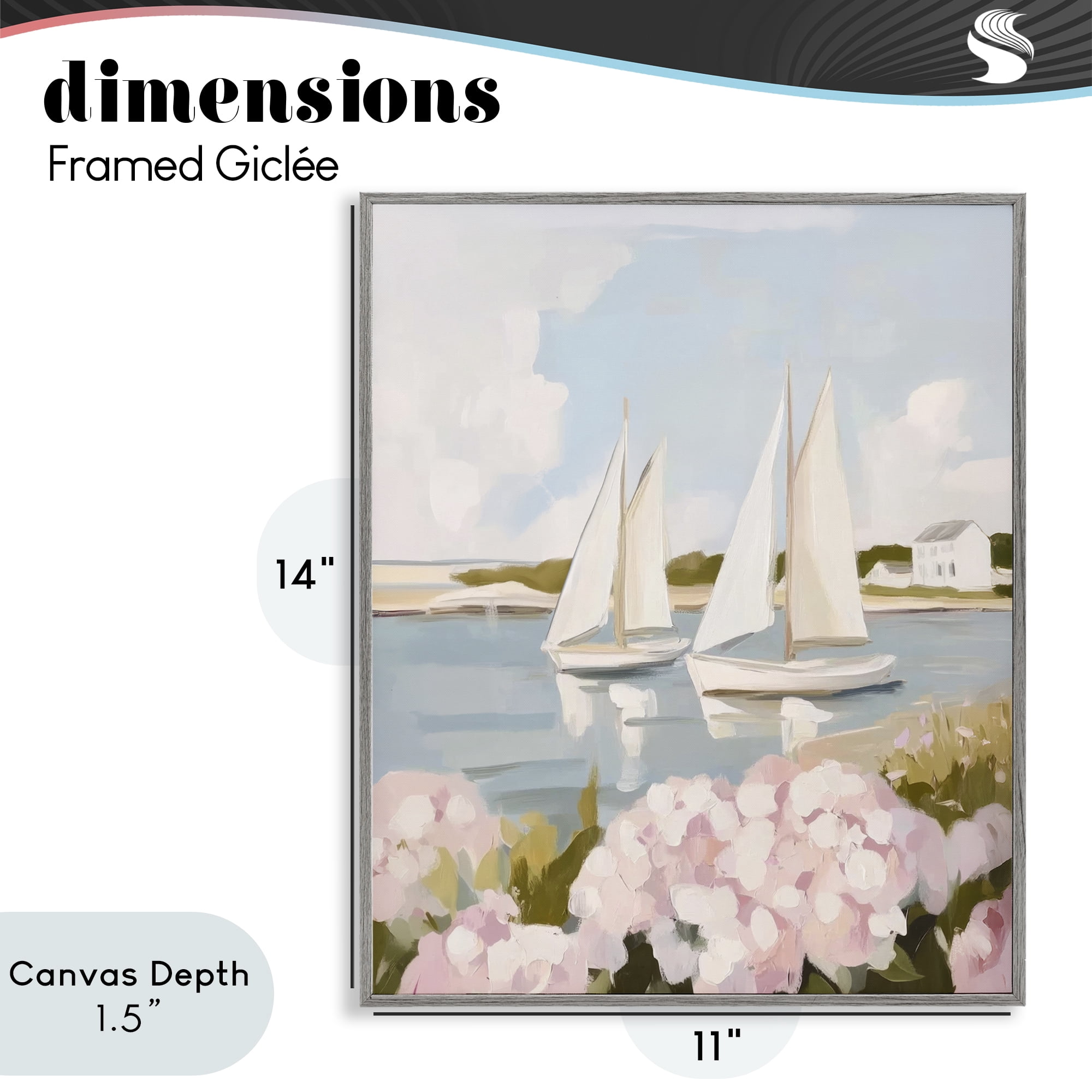 Stupell Industries Sailboat Duo with Pink Hydrangeas Gray Framed Giclee Art, design by Sisi and Seb