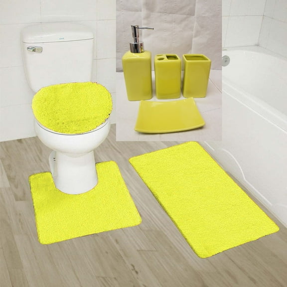 SAMIMPORT-2011 Ultra Plush Soft Comfort Chenille Yellow, 19" x 30", Non Slip Mat (Total 6 Count)