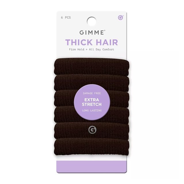 GIMME Beauty Bandas extra elásticas para cabello grueso, diseño pendiente de patente para máxima sujeción, lazos premium para cabello grueso y rizado, sujeción elegante y fuerte, marrón oscuro, paquet