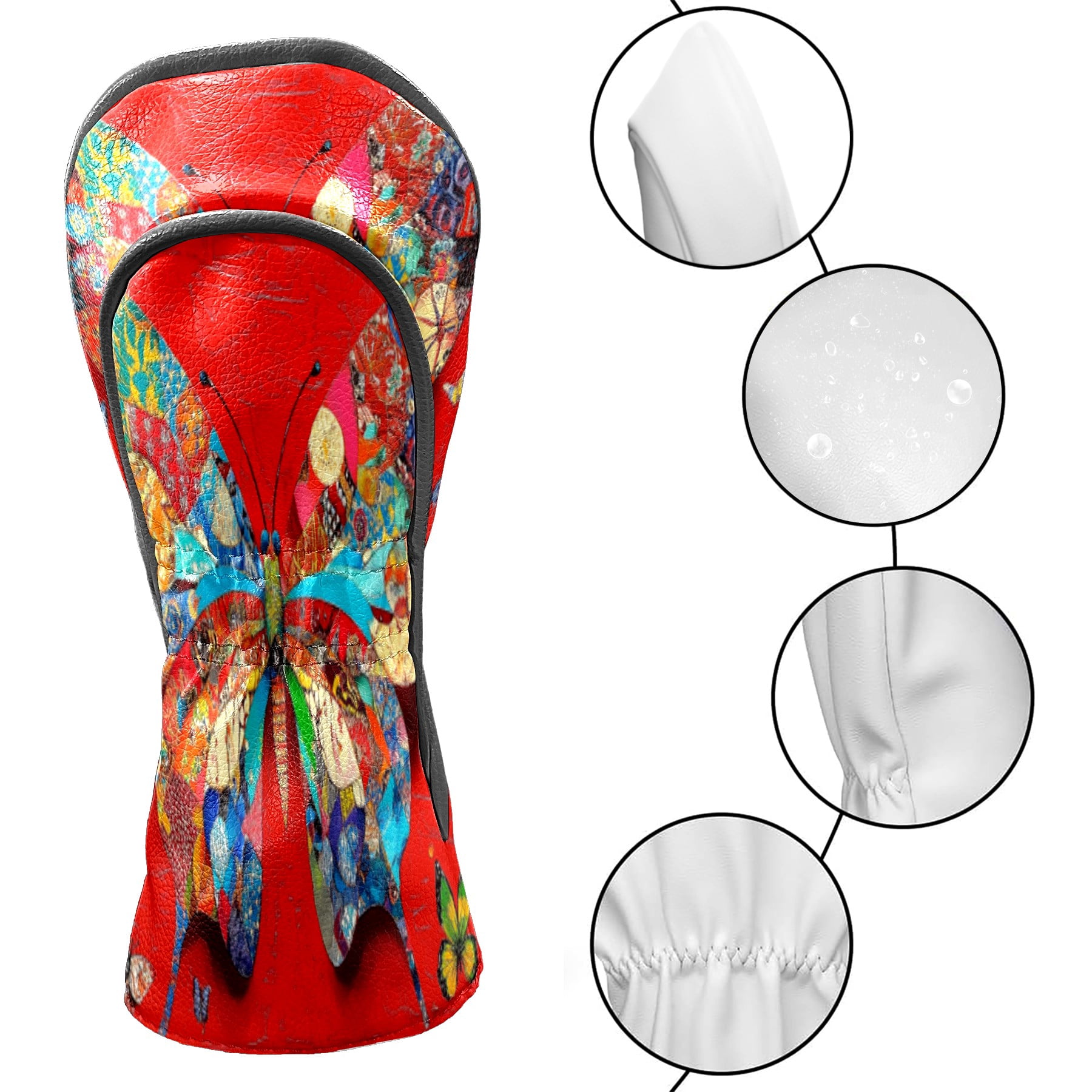 Golf Club Head Cover Waterproof Leather Golf Accessories HeadCovers Set Driver Headcover for Women Men Butterfly