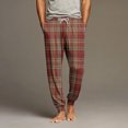 thumbnail image 2 of Wutalume Men's Drawstring Pocket Cuffed Casual Pants with Checkered Print, Comfortable Home Sleep Pants for Everyday Wear and Relaxation,Vermilion M, 2 of 7