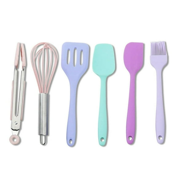 6 Pieces Silicone Spatulas Set Oil Brush Whisk Milk Frother Food Clip Tong Mini Baking Utensils Tools