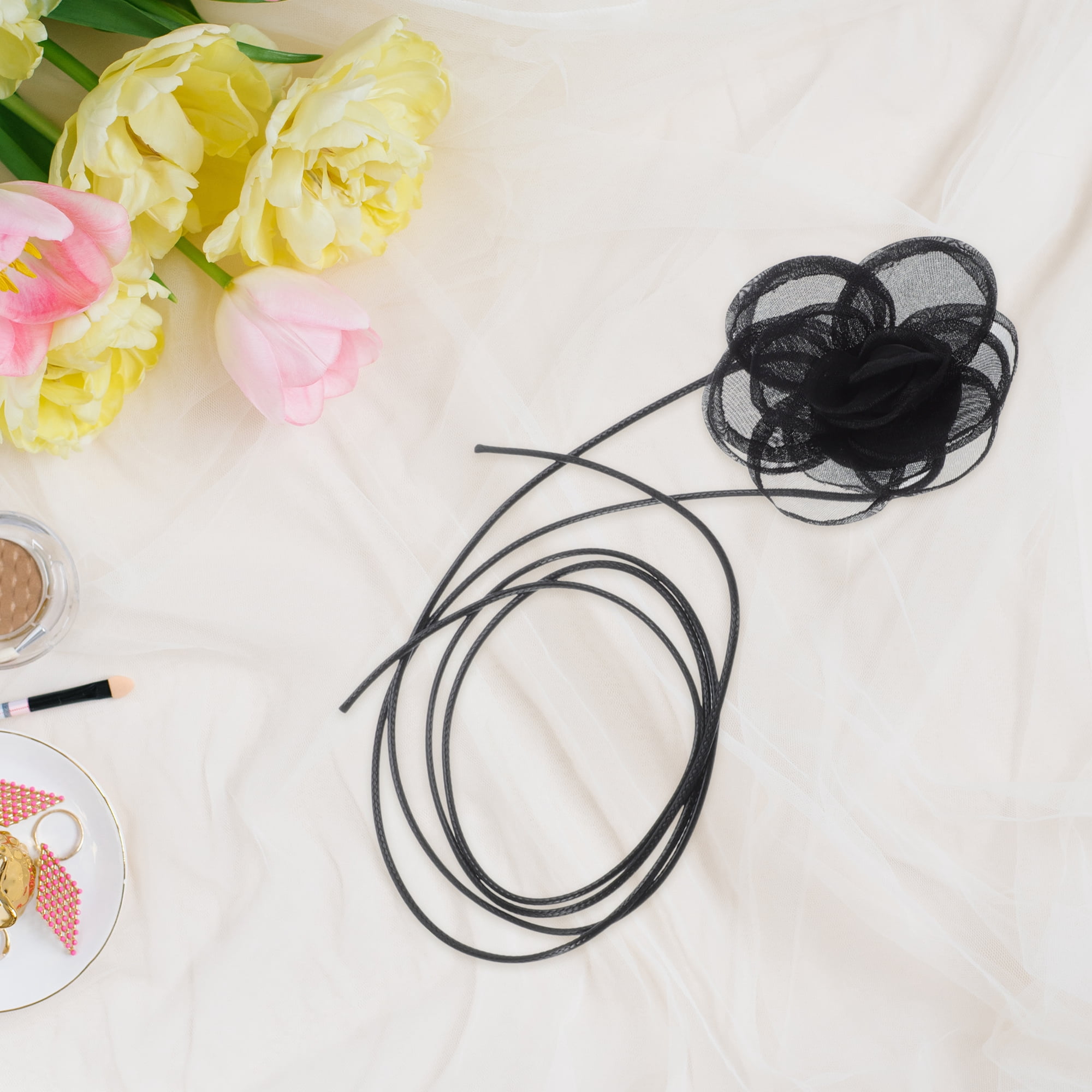 Unique Bargains Rose Choker Necklace Black