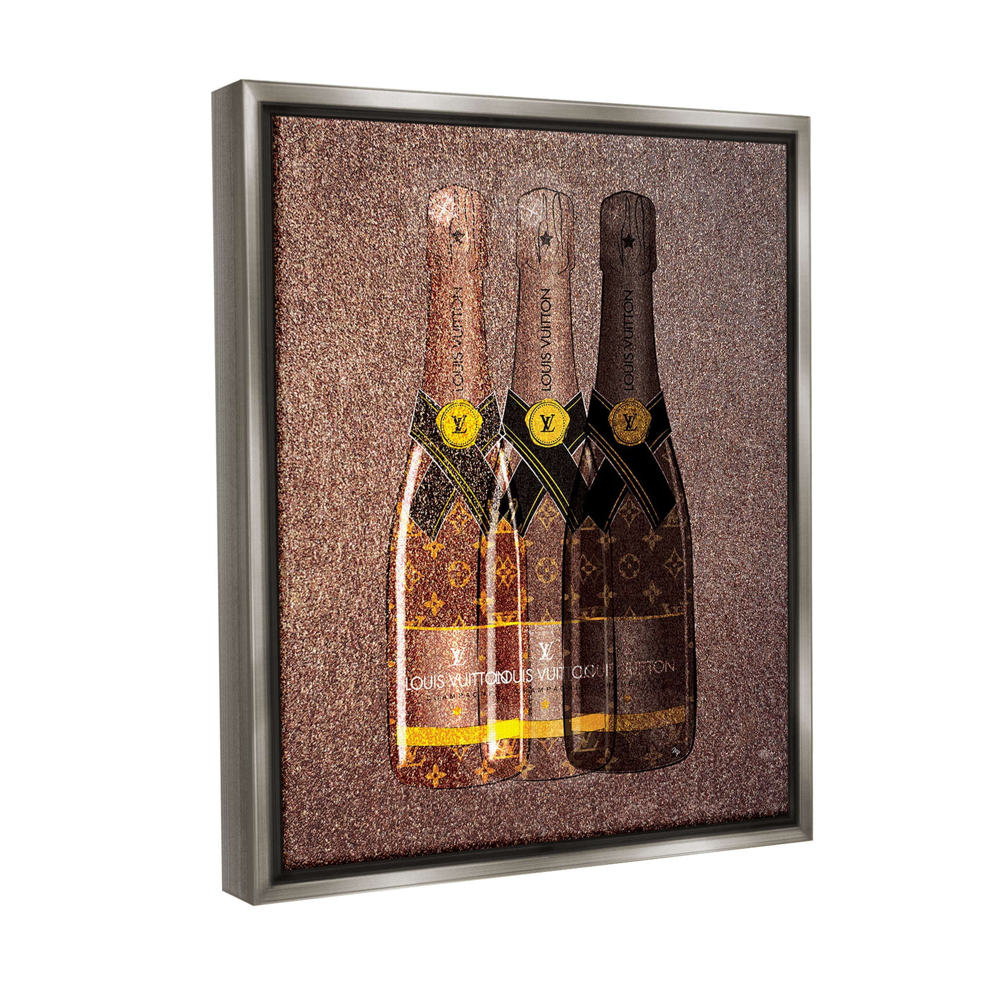 Stupell Industries Abstract Brown Wine Bottles Food & Beverage Painting Gray Floater Framed Canvas Art Print Wall Art, 17 x 21