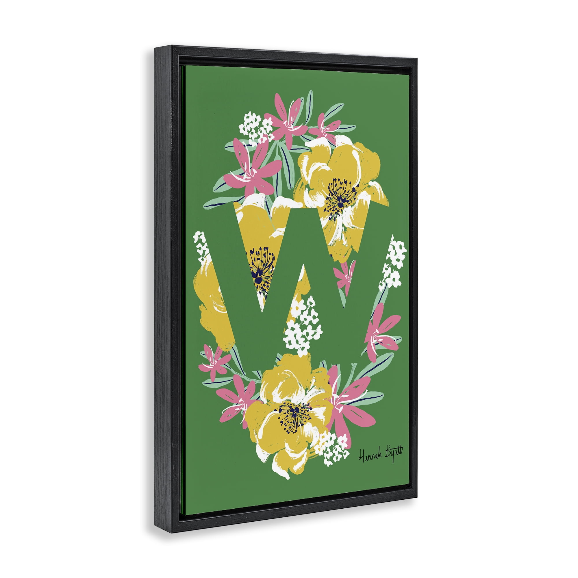 Stupell Industries Floral Bloom Letter W Botanical & Floral Painting Black Floater Framed Art Print Wall Art, 17 x 25