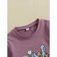 thumbnail image 6 of Kiapeise Kid Toddler Girl Easter Clothes Bunny Print Short Sleeve T-Shirt Top Geometric Flare Pants 2pc Summer Outfit Set, 6 of 9