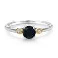 thumbnail image 2 of Gem Stone King 925 Sterling Silver and 10K Yellow Gold Black Onyx and White Lab Grown Diamond 3 Stone Engagement Ring for Women (0.51 Cttw, Round Gemstone December Birthstone, Size 8), 2 of 4