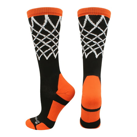 Crew Length Elite Basketball Socks with Net (Black/Orange, Large) -