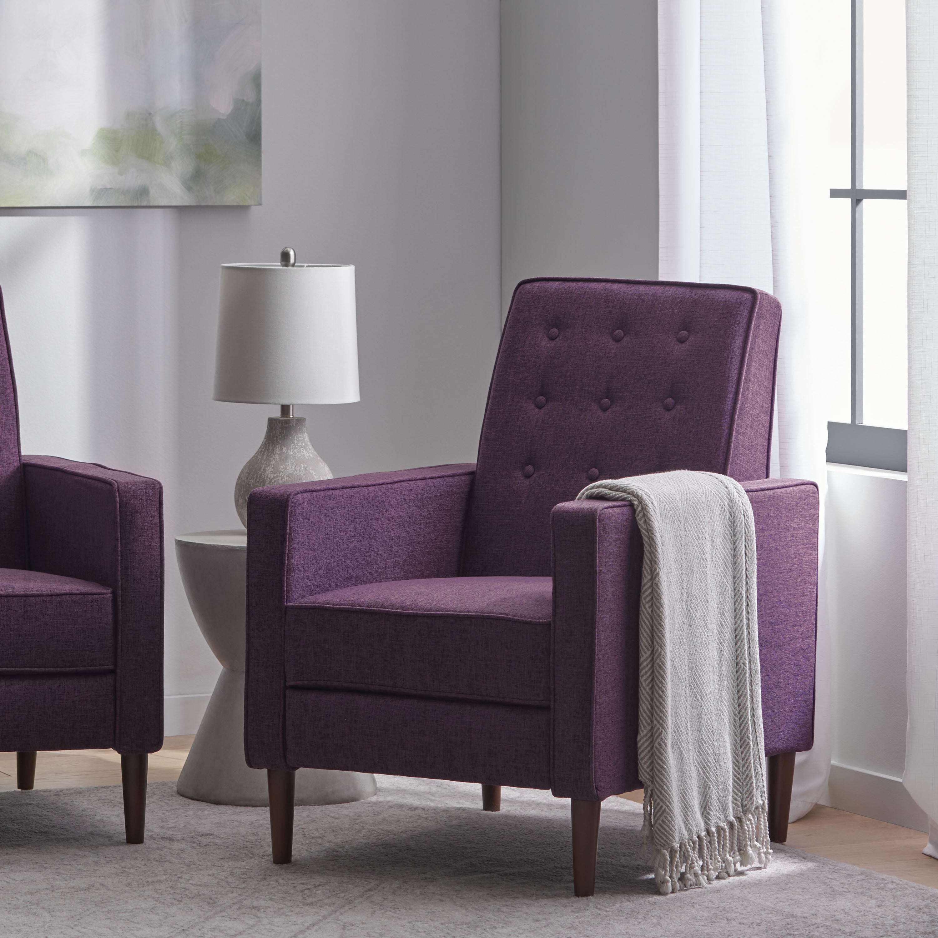 Euroco Modern Fabric Recliner Chair with Espresso Wood Legs, Adjustable Backrest & Plush Upholstery, Space-Saving Design