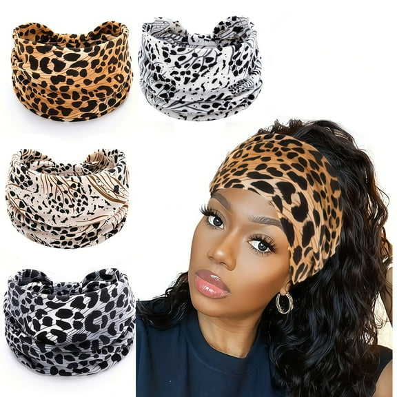 2025 new women's wide headband, 4-piece bohemian style headband, sports headscarf, large sports elastic anti slip large headband