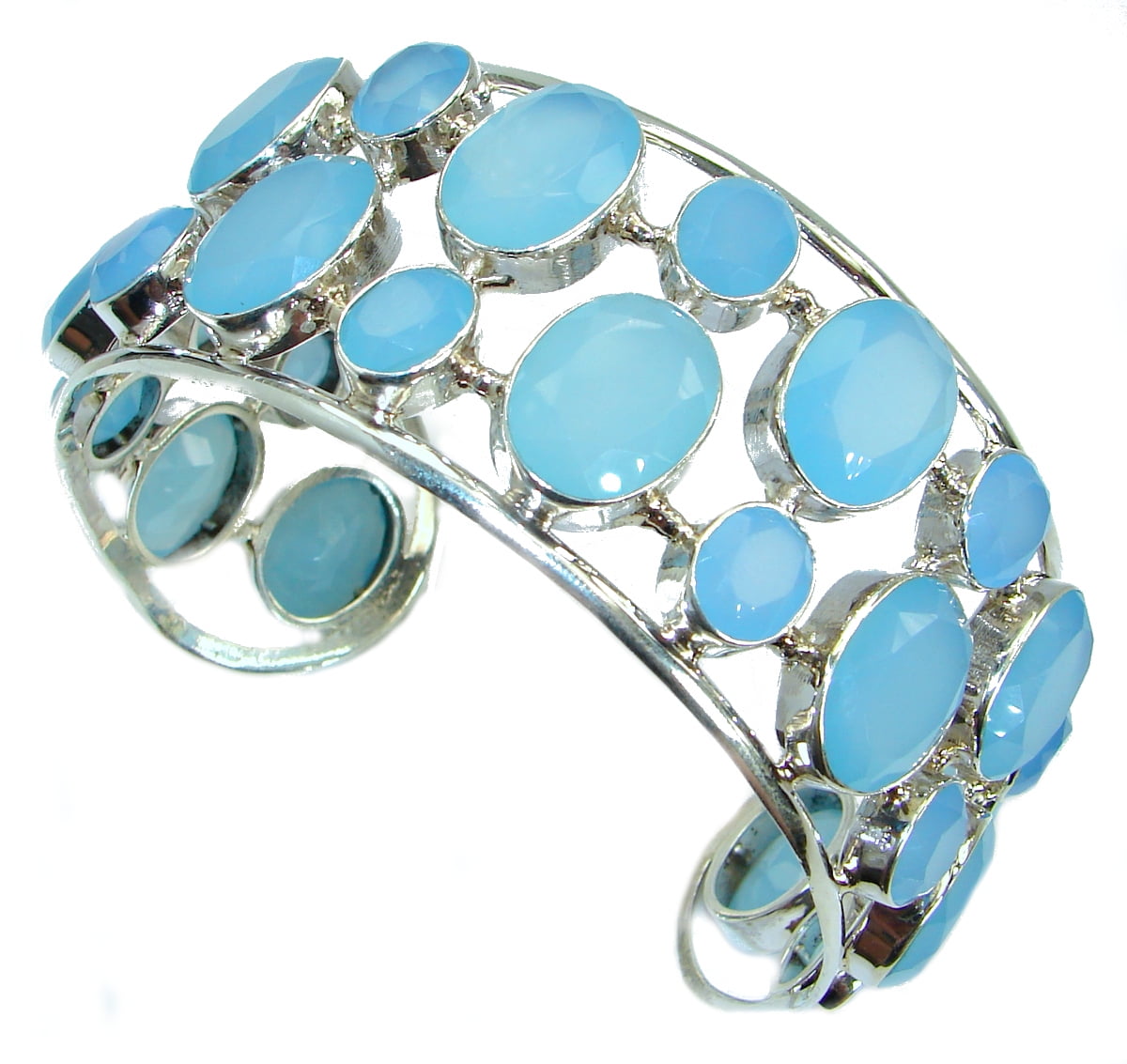 Aura Of Beauty Chunky Authentic Chalcedony Agate .925 Sterling Silver handcrafted Bracelet by SilverRush Style by