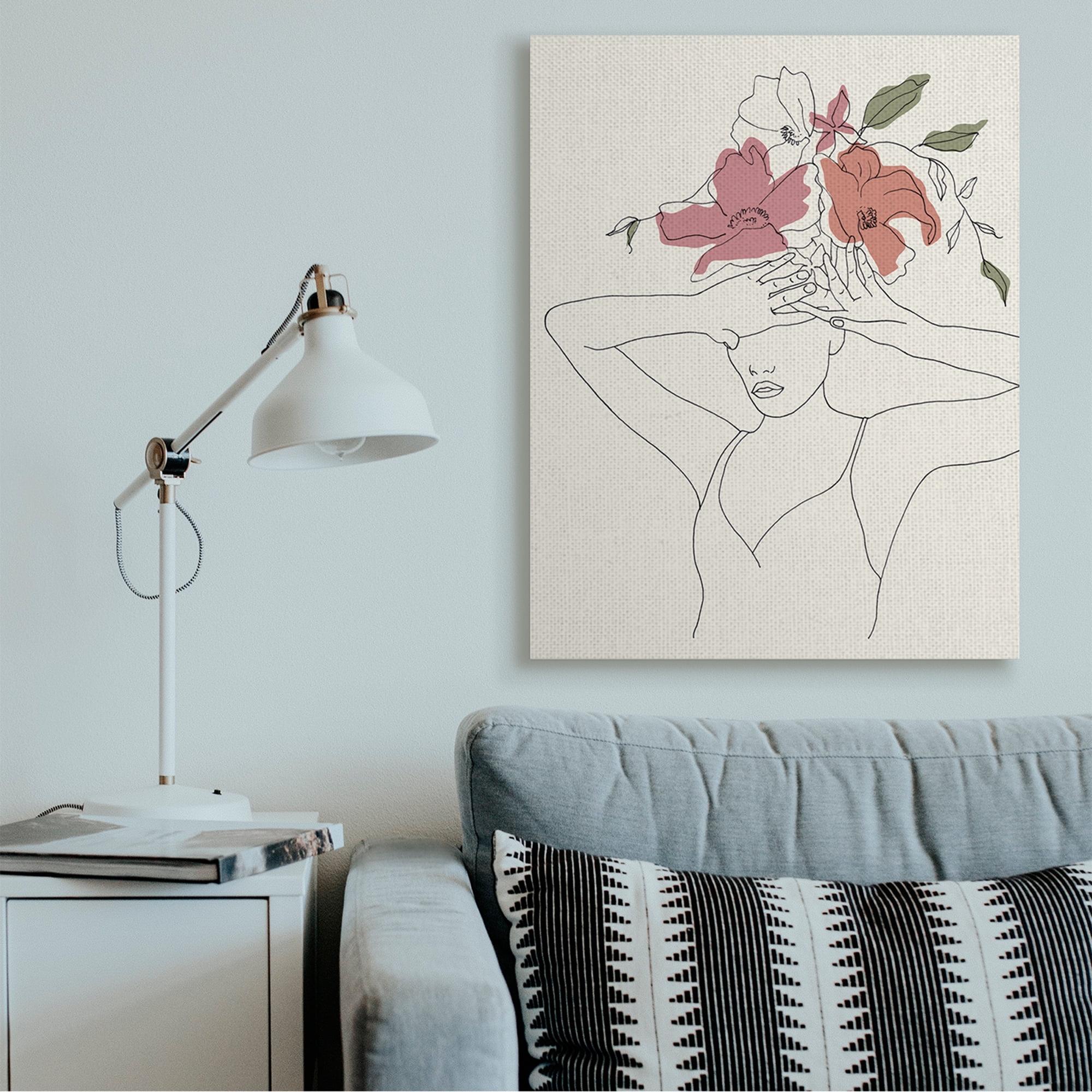 Stupell Industries Female Linework Pose Tropical Flower Sketch Canvas Wall Art by Melissa Wang