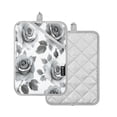 thumbnail image 2 of Two Pieces Of Square Heat Insulation Pad Oven Mitts 7x9.8 Inch Oven Microwave Kitchen Cooking Baking Gray Flowers, 2 of 7