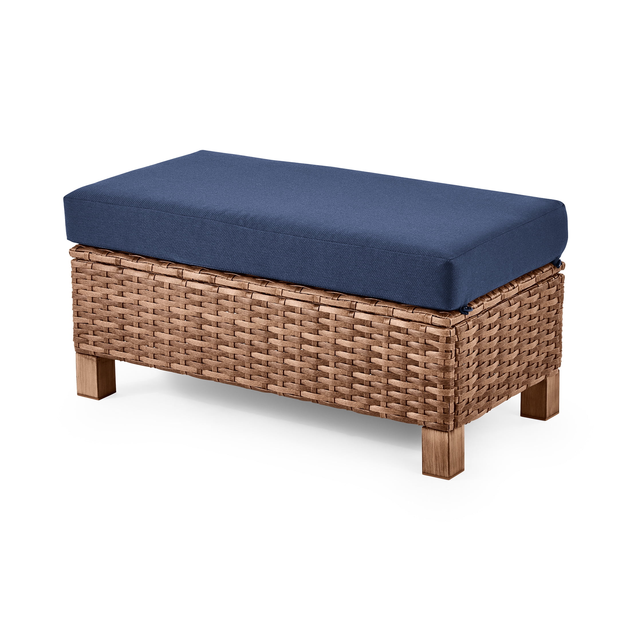 Better Homes & Gardens Brookbury 4-Piece Wicker Patio Sectional Dining Set with Navy Cushions