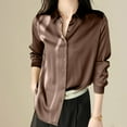 thumbnail image 2 of Blusa de satén de seda con botones para mujer - Manga larga, cuello en V, corte holgado, camisa informal para la oficina, 2 of 6