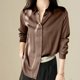 thumbnail image 2 of Blusa de satén de seda con botones para mujer - Manga larga, cuello en V, corte holgado, camisa informal para la oficina, 2 of 6