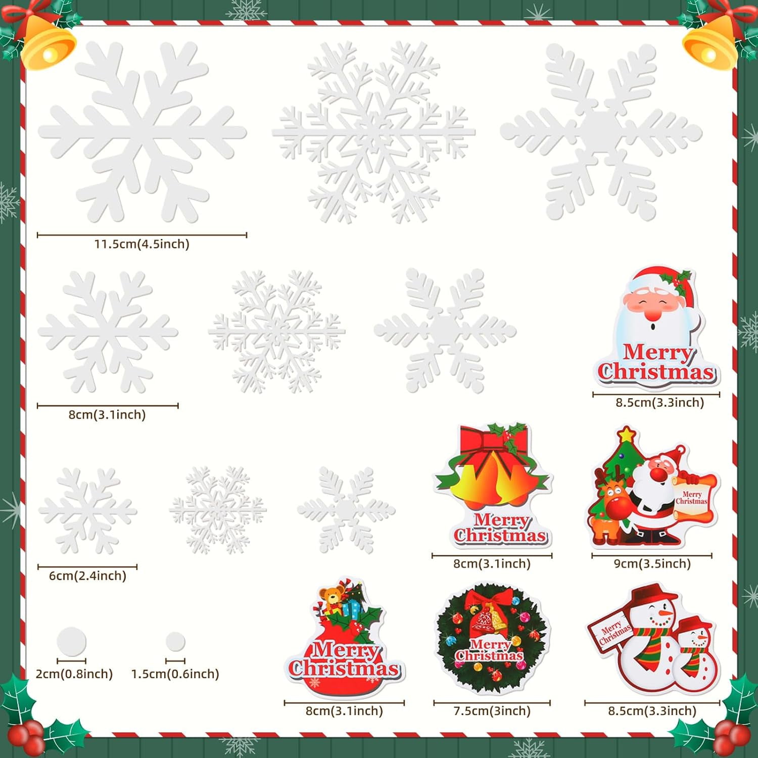 Kesoto 96PCS Christmas Decoration Snowflake Window Clings Glueless PVC Wall Stickers for Windows Glass for Christmas New Year Winter Party, 9 Sheets