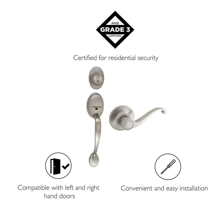 Design House Coventry Satin Nickel Door Handleset with Scroll Lever Interior and Single Cylinder Deadbolt Design House Coventry Satin Nickel Door Handleset with Scroll Lever Interior and Single Cylinder Deadbolt