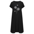 thumbnail image 3 of Robe en Tricot pour Femmes, Robe Décontractée Imprimée à Manches Courtes, Robe d'Été à Col Rond avec Poche, Vêtements pour Femmes Adultes, Noir Taille m, 3 of 5