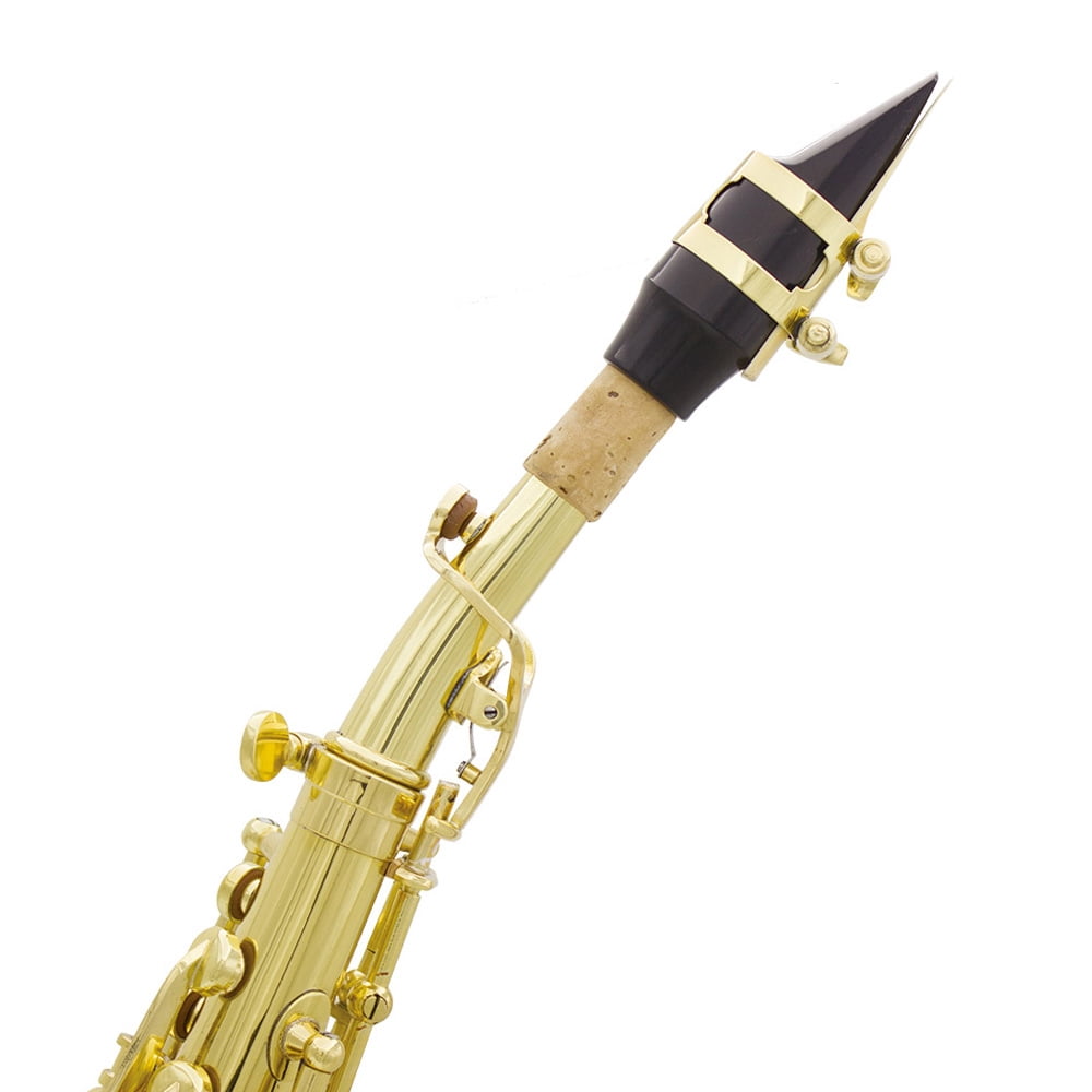 Golden Brass Bb Bend Soprano Saxophone with Carved Pattern, Pearl White Shell Buttons, Case, Gloves, Cleaning Cloth, and Belt - Althorn Wind Instrument