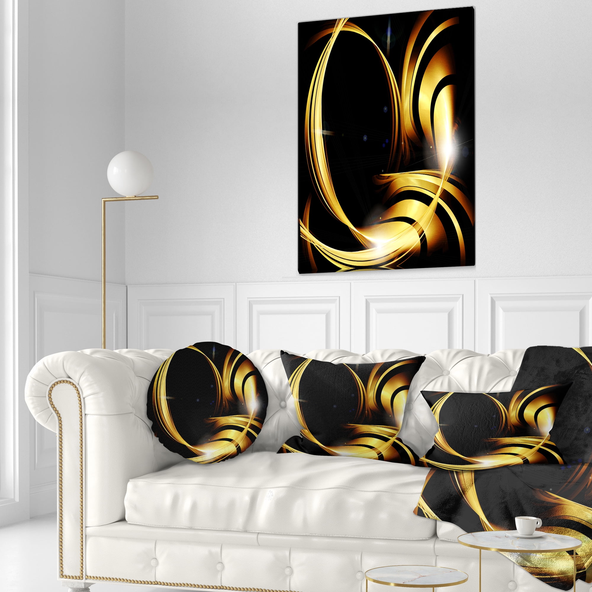 Designart Golden Abstract Warm Fractal Design - Abstract Throw Pillow - 12x20