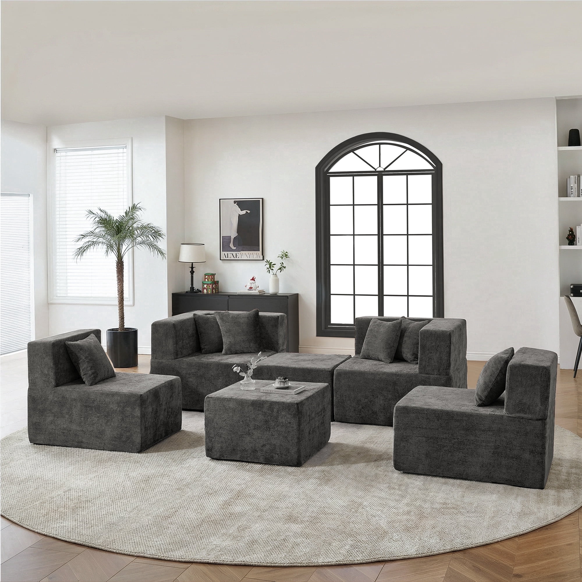 BEHOST 130" 6-Piece Modular Sectional Sofa with 2 Movable Ottomans, U-Shaped Cloud Couch for Living Room, Modern Chenille Deep Seat Sofa Set, Flexible Oversized Sleeper Couches, Dark Gray