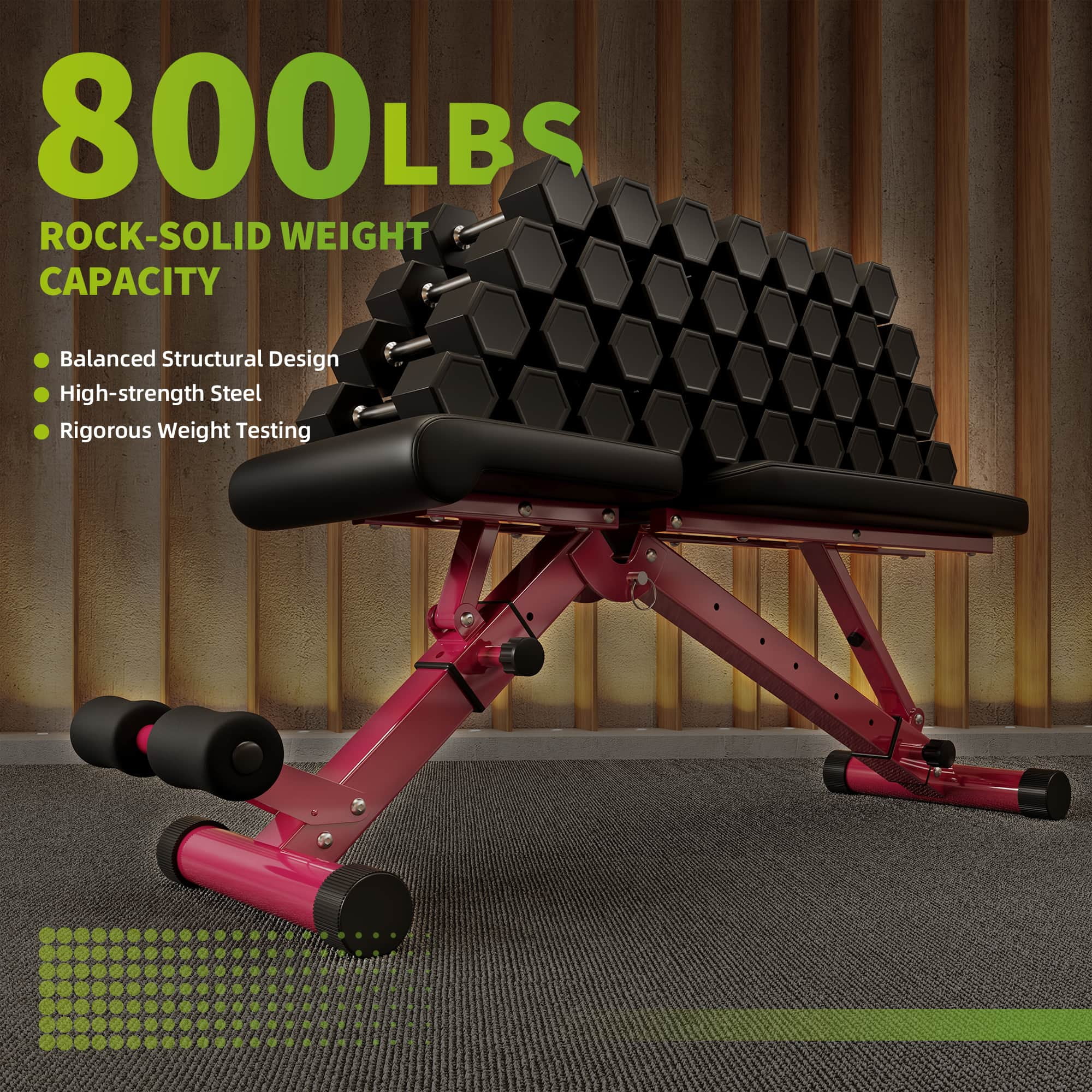 HUJHKIO Adjustable Weight Bench for Home Gym, 800 lbs Heavy Duty Folding Workout Bench, 7 Back Positions, Compact Foldable Design for Strength Training, Chest Press, Ab Exercises, Black & Red