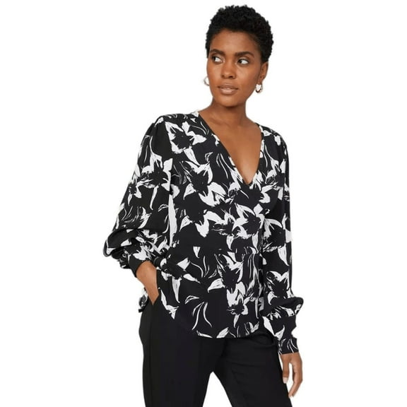 Principles Womens Bodice Floral V Neck Top