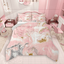Manfei Watercolor Marble Queen Comforter Set 3 Pieces, Modern Abstract Bedding Sets, Pink Gray Mountain Fluid Bedding Comforter Set, Lightweight Room Decor