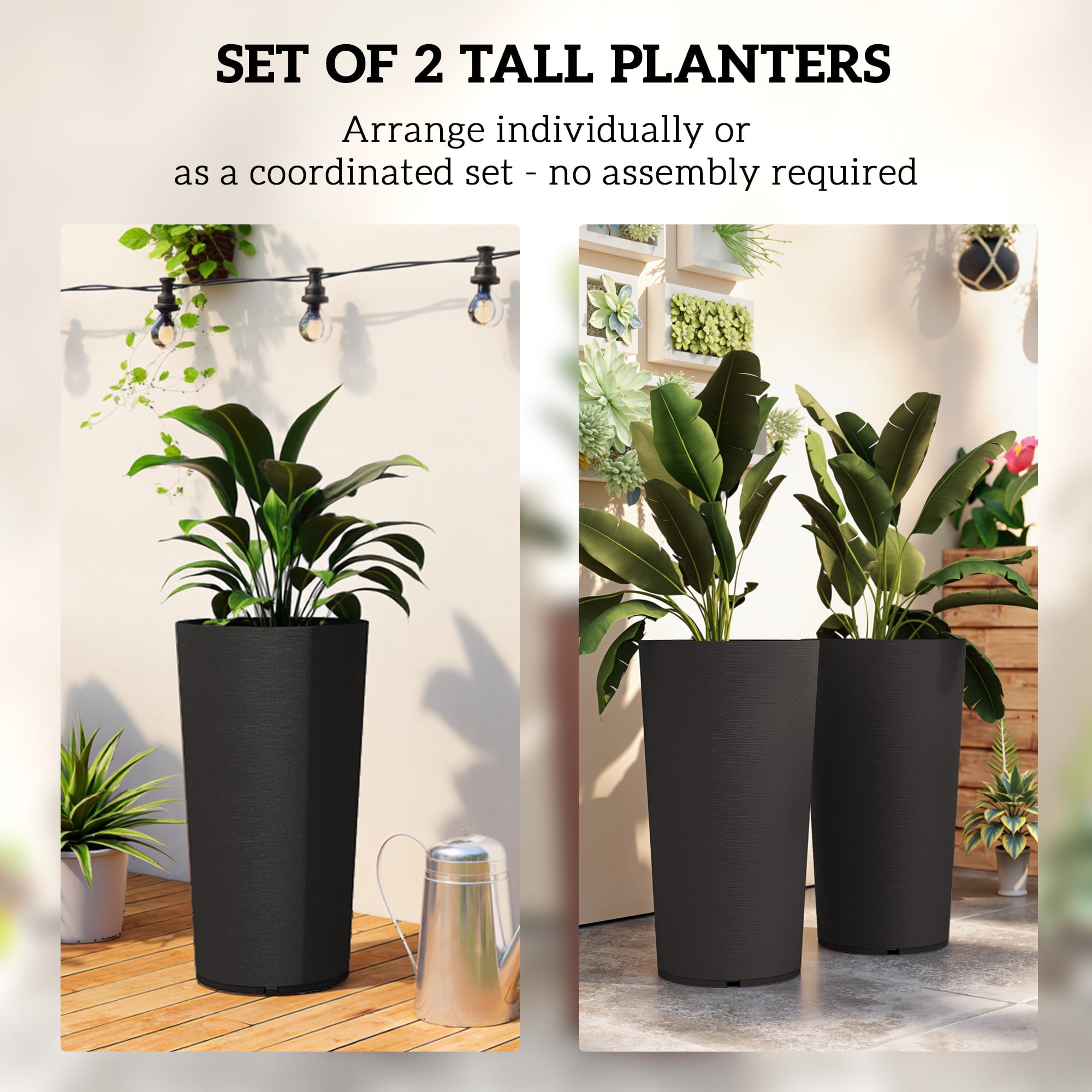 Outsunny 29 Inch Outdoor Planter, Weather and UV Resistant Stackable Large Planters, Black