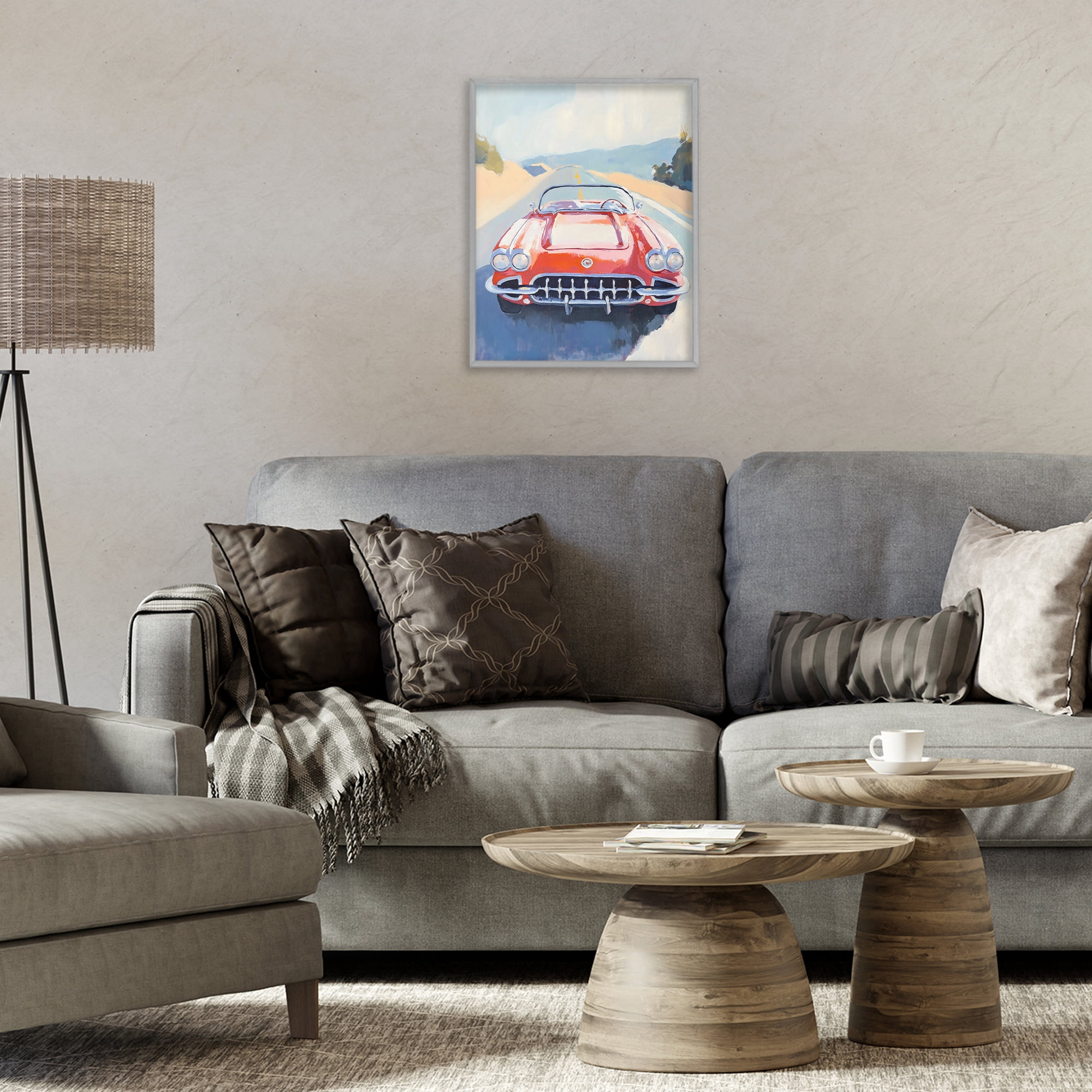 Stupell Industries Red Sports Car on Journey Gray Framed Giclee Art, design by The Prints Vibe