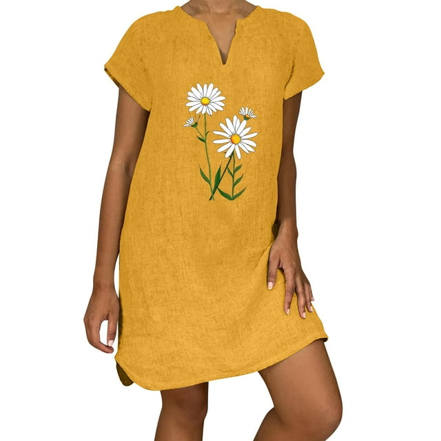 Sexy Vestidos Cortos de Verano para las Mujeres 2025 Moda Suelta de Ocio Vestido de Manga Corta con Cuello en V, Vestido Casual de Rodilla