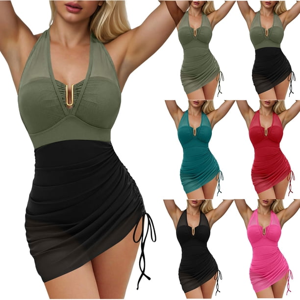 TaTaai Elegant Sarong Swim Dress, Women's Sheer Mesh Cover Up with Removable Padding, Fashionable Beachwear for Summer Vacations Gift