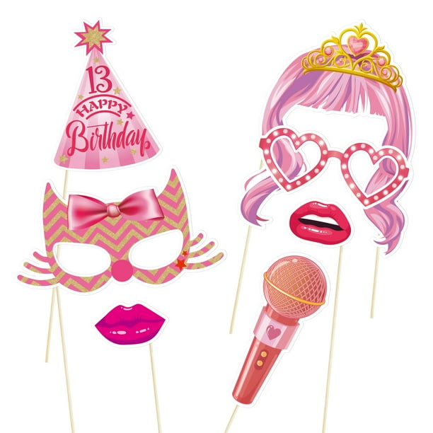 Amosfun Set 23 Accessori Per Photo Booth 13° Compleanno – Cornetti E Bacchette Già Montati - 2