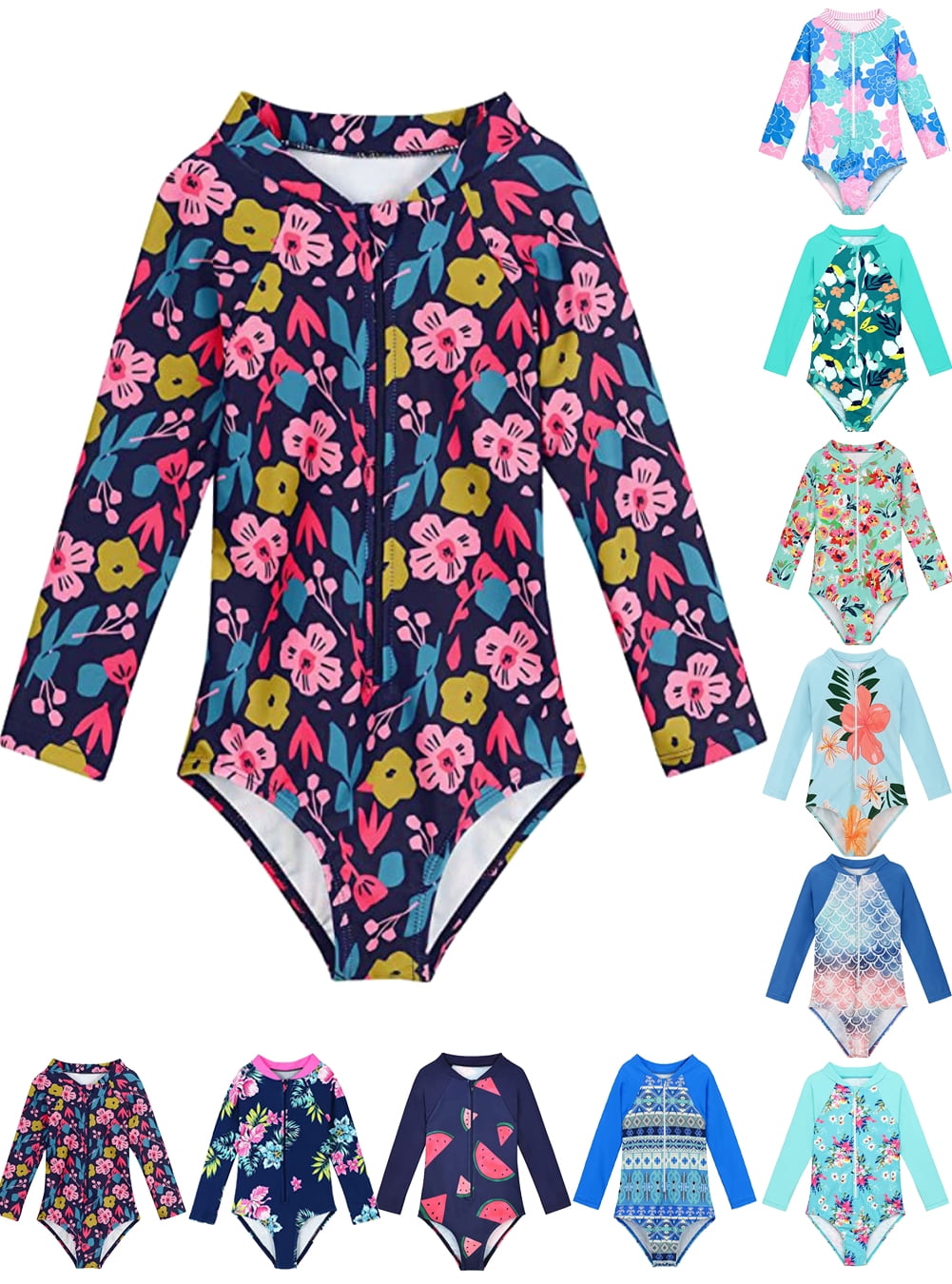 Toddler/Little Girls Swimsuit Long Sleeve Rash Guard Bathing Suit