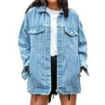thumbnail image 3 of Women'S Oversized Mid Long Denim Jacket Jean Biker Coat Light Blue L, 3 of 6