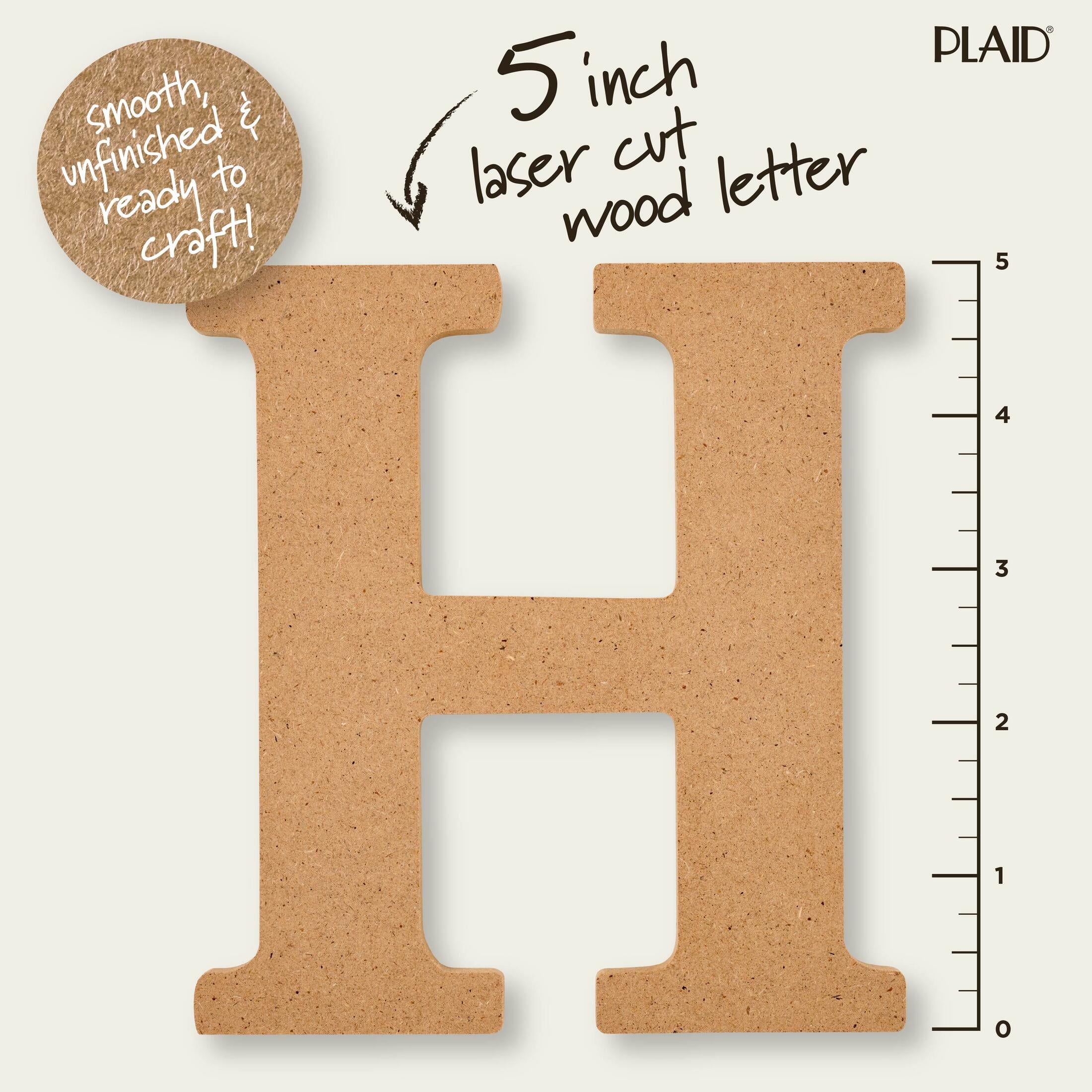 (2 pack) Plaid Unfinished Wood MDF 5" Letter for DIY Arts and Crafts, H