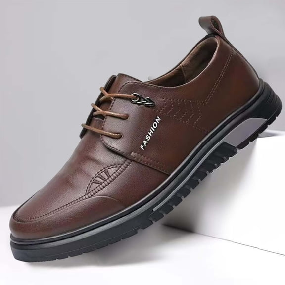 TIREOW Men's Genuine Leather Oxford Classic Round Toe Casual Fashion Shoes Lace Up Lug Sole Soft Bottom Business Work Dress Shoes Comfort Oxfords Dress Shoes
